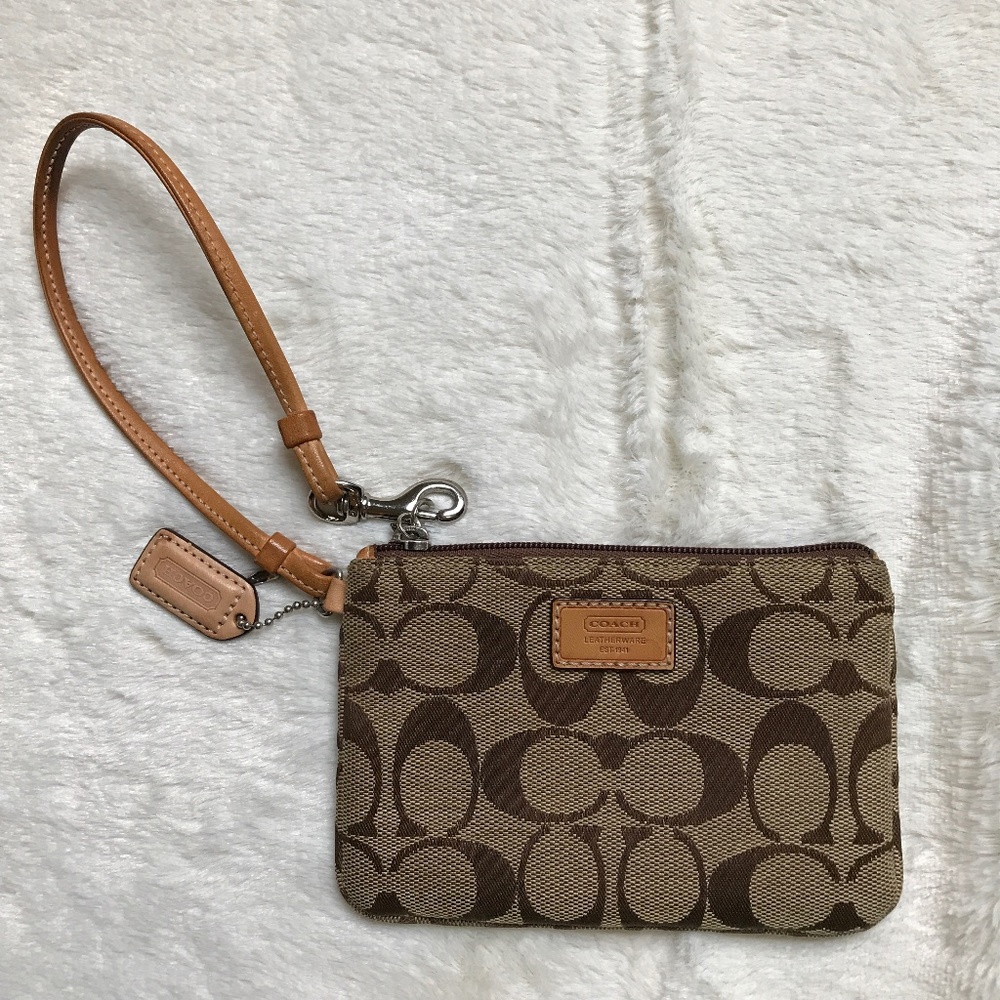 Coach Signature wristlet - tan and brown